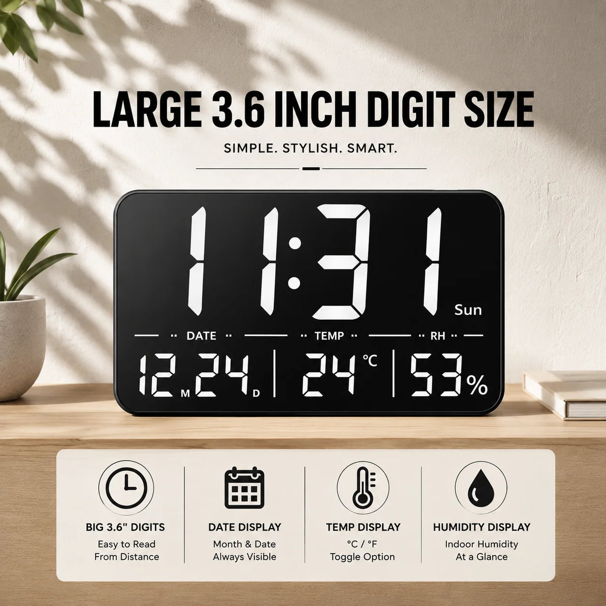 11.5 Inch Digital Wall Clock with Remote Control, Daily Alarm & Temperature Display