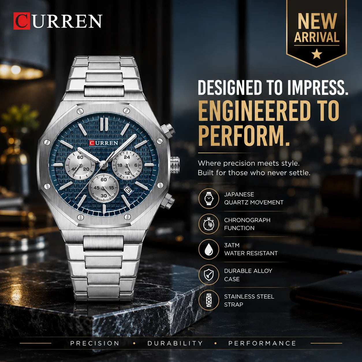 CURREN 8440 Men's Chronograph Quartz Watch | Stainless Steel Luxury Sports Watch