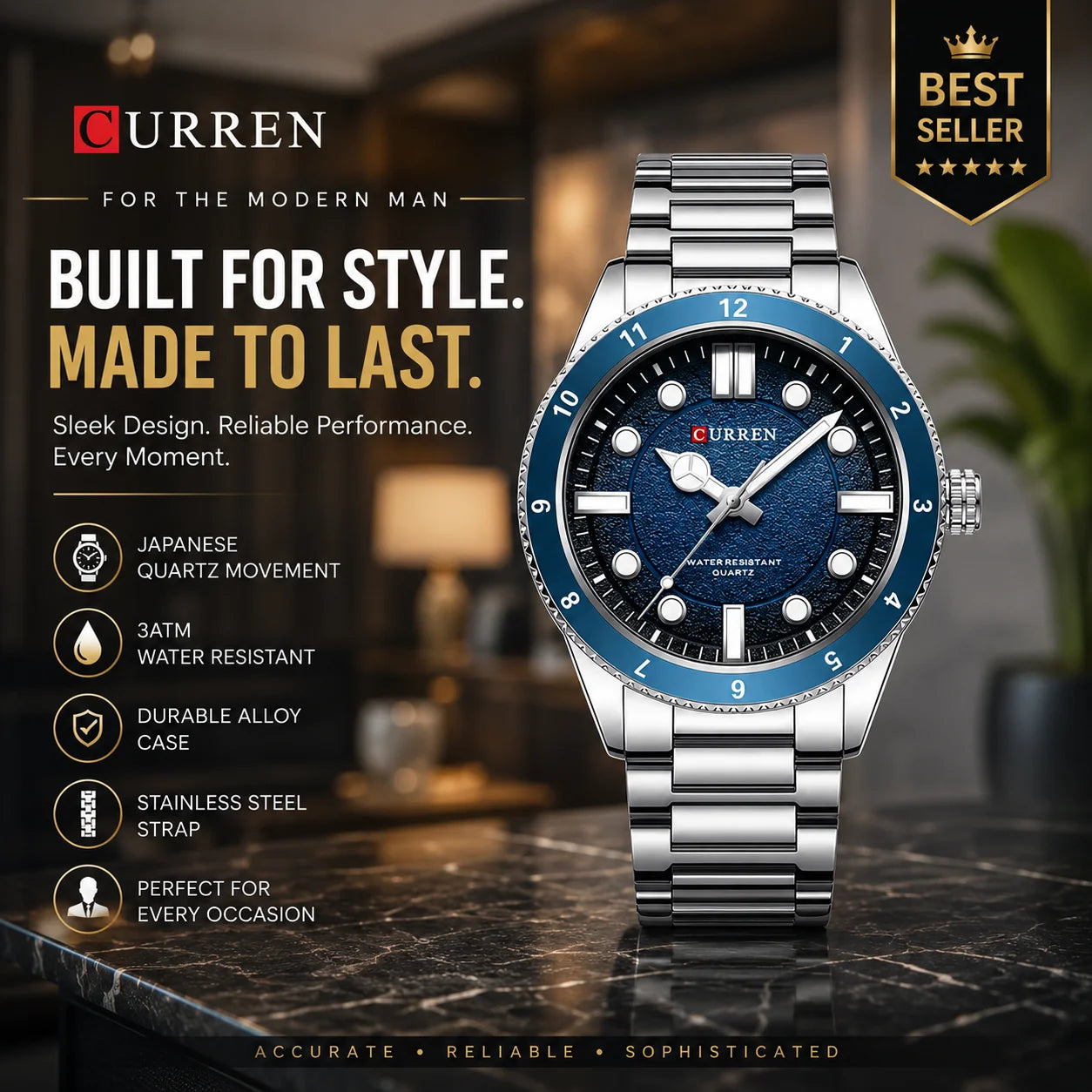 CURREN 8450 Men's Quartz Watch | Luminous Hands | 3ATM Water Resistant