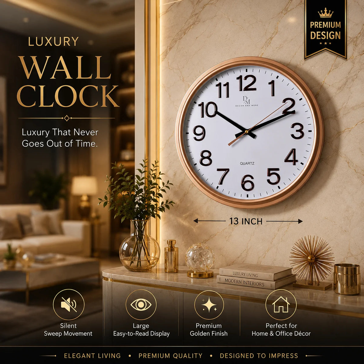 13-Inch Classic Imported Wall Clock In 2 Colors