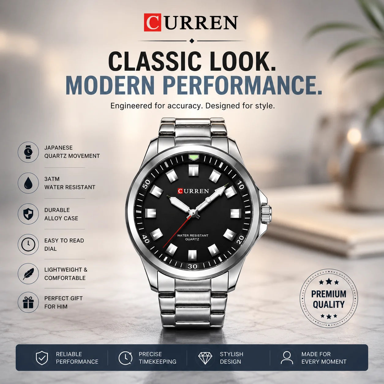 CURREN 8451 Men's Quartz Wrist Watch | Premium Stainless Steel Luxury Timepiece