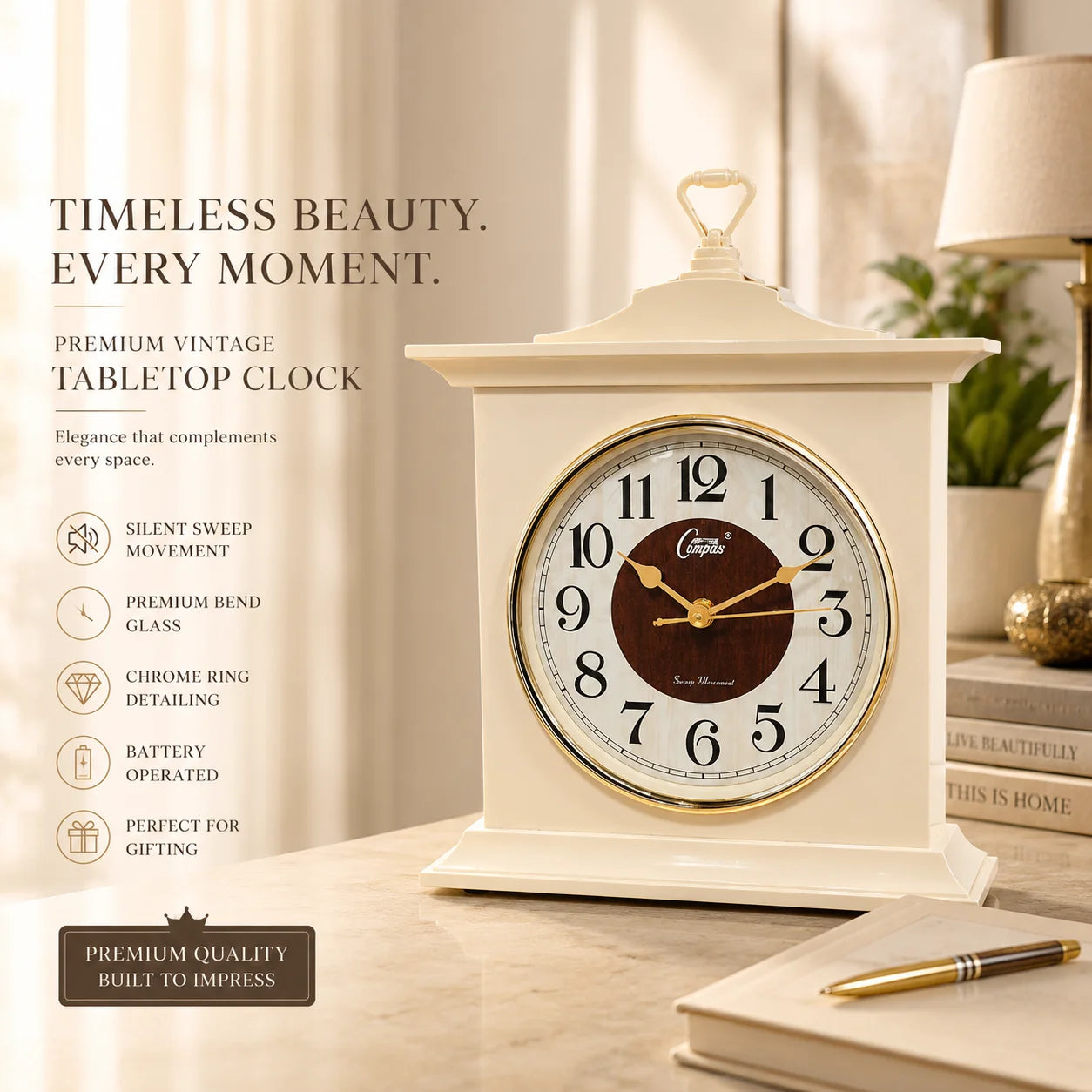 Vintage Style Clock – Table & Wall Use | Silent Sweep | Premium Antique Design