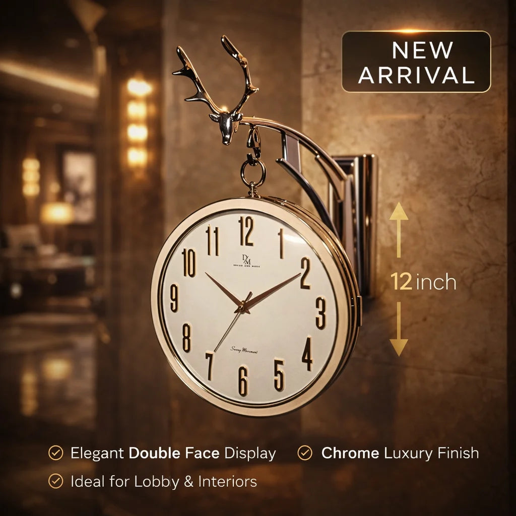 Decor And More Signature Luxury Double-Sided Wall Clock – 12 Inch, 360° Rotating Premium Design