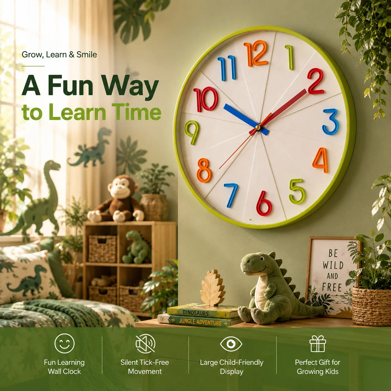 12-Inch Adorable Kids' Wall Clock In 3 Exciting Colors