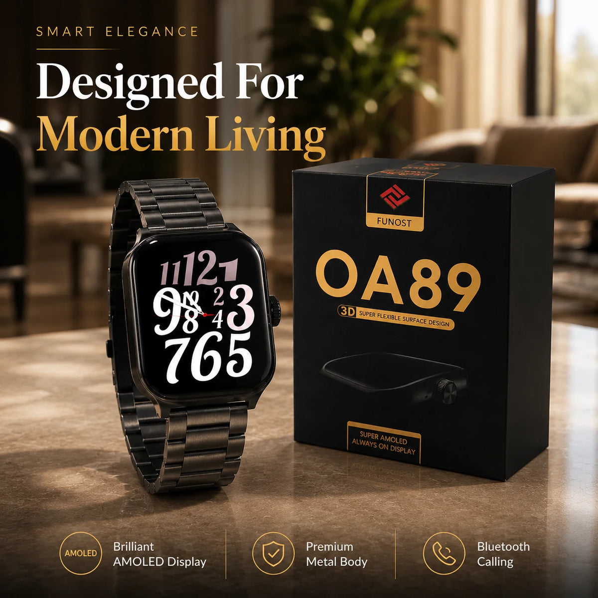 Original FUNOST Smart Watch – AMOLED Display, Sapphire Glass, IP67 Waterproof | Premium Edition