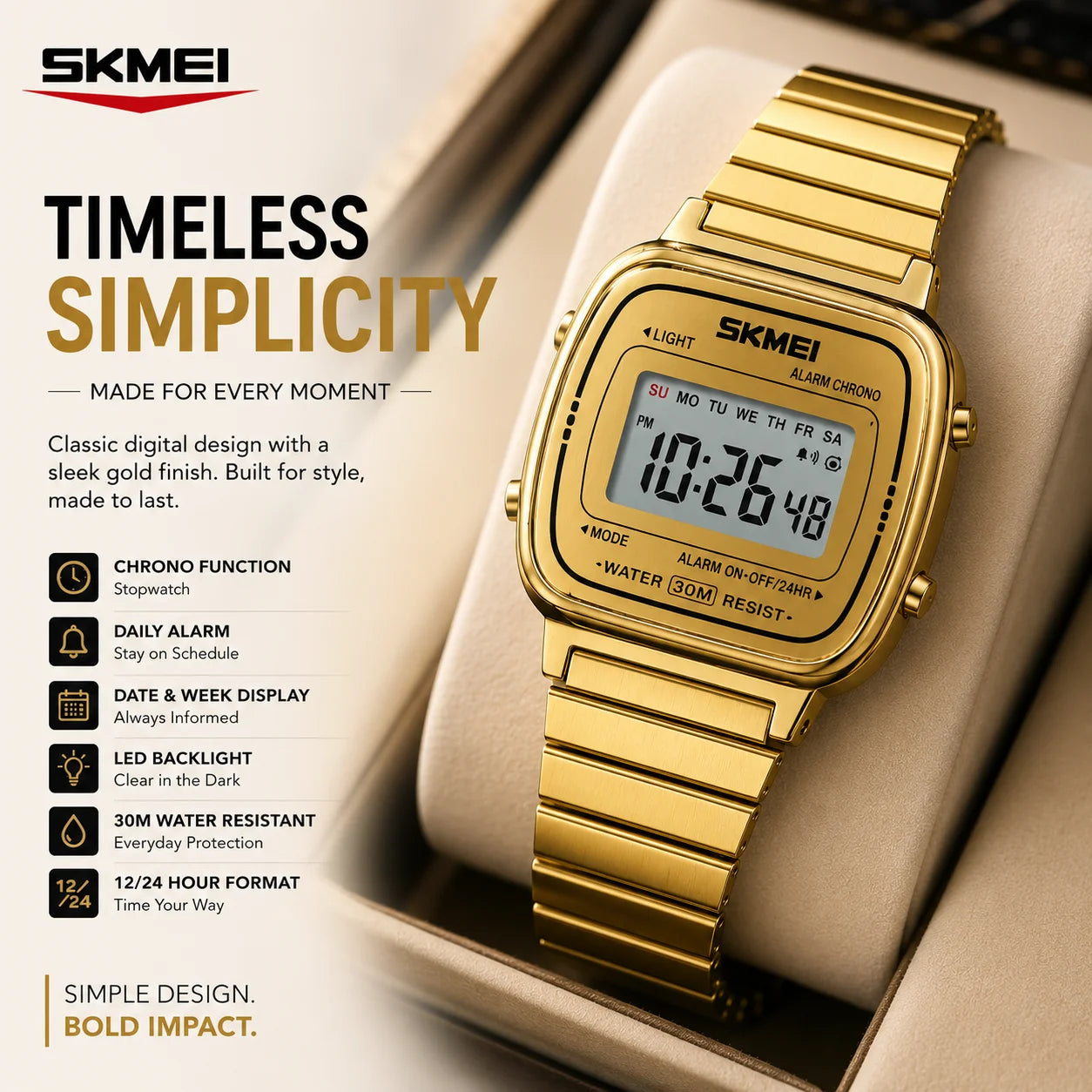 SKMEI 1901 Lady Digital Sports Watch | Waterproof | LED Backlight | Alarm | Stopwatch