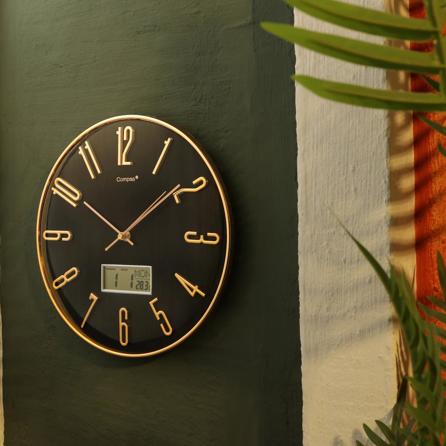COMPAS Brand | 12 Inch | Day & Date |3D Digits Wall Clock.