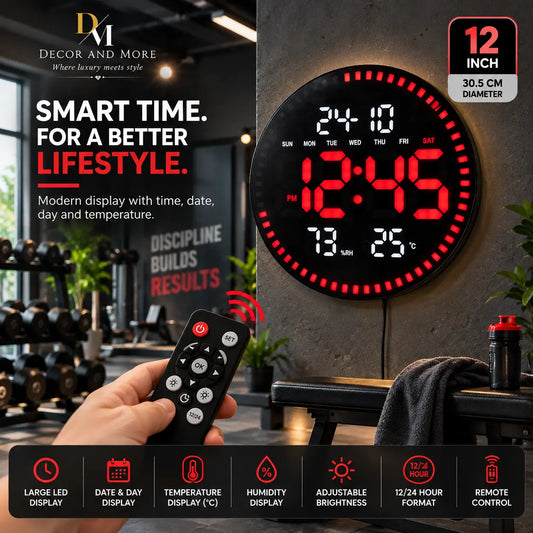 12"LED Electronic Digital Wall Clock | Time, Date, Temperature & Alarm Display