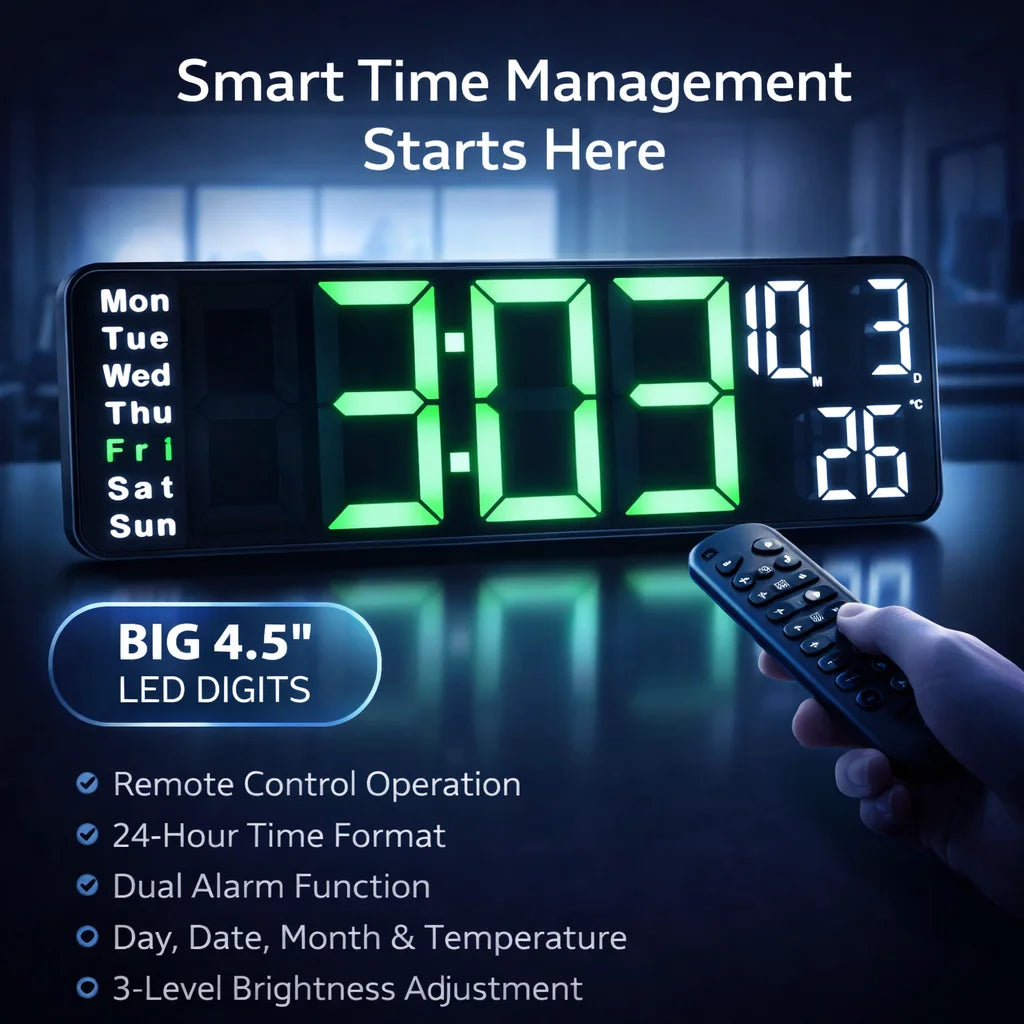 15-Inch Electronic Digital Wall Clock With Remote Control – Large LED Display & Smart Features