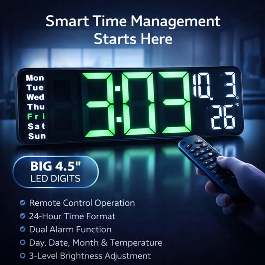 15-Inch Electronic Digital Wall Clock With Remote Control – Large LED Display & Smart Features