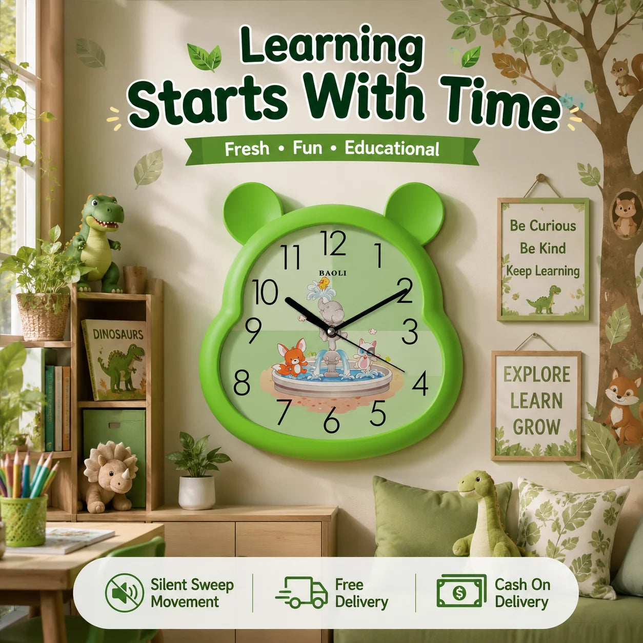 Cartoon Wall Clock for Kids – Colorful & Silent