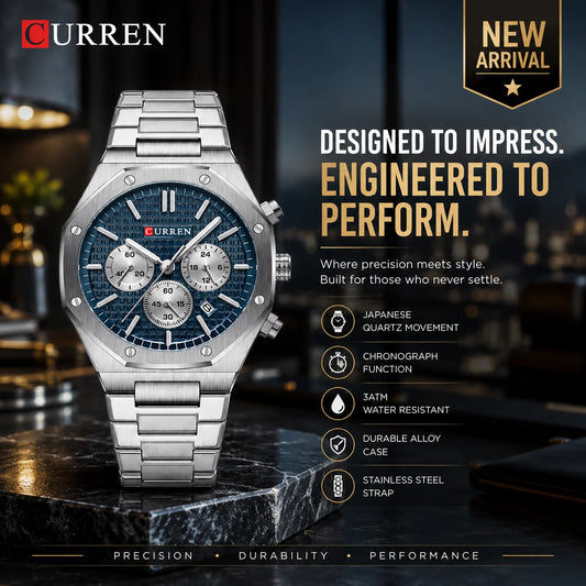 CURREN 8440 Men's Chronograph Quartz Watch | Stainless Steel Luxury Sports Watch