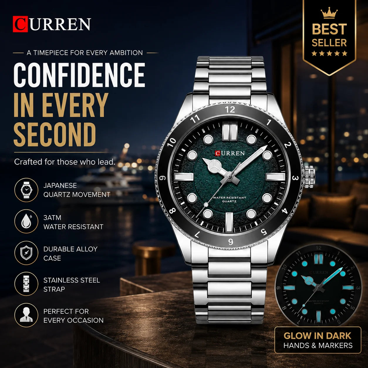 CURREN 8450 Men's Quartz Watch | Luminous Hands | 3ATM Water Resistant