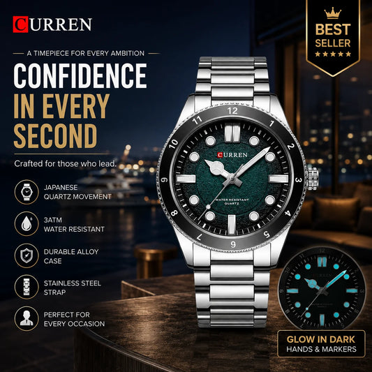 CURREN 8450 Men's Quartz Watch | Luminous Hands | 3ATM Water Resistant