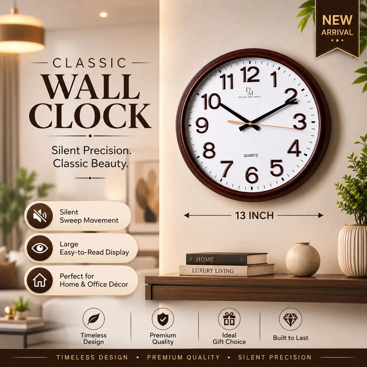 13-Inch Classic Imported Wall Clock In 2 Colors