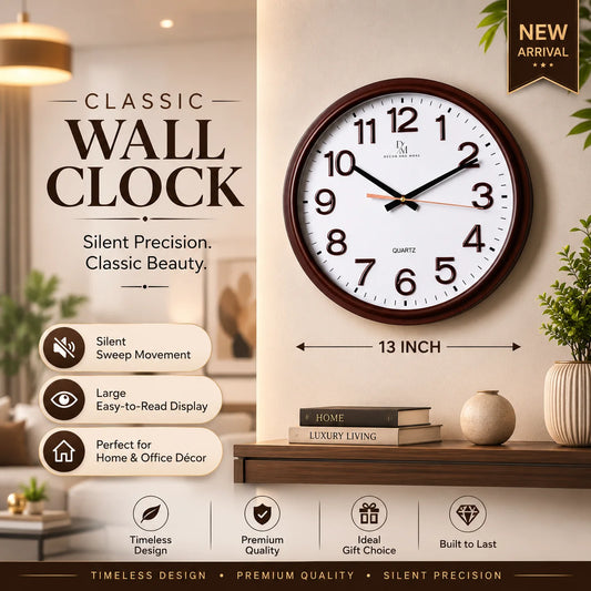 13-Inch Classic Imported Wall Clock In 2 Colors