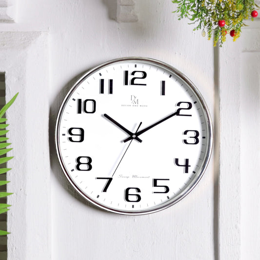 Original Imported DECOR AND MORE 14-inch Clock With 3D Digits-No Noise-Chrome Finish