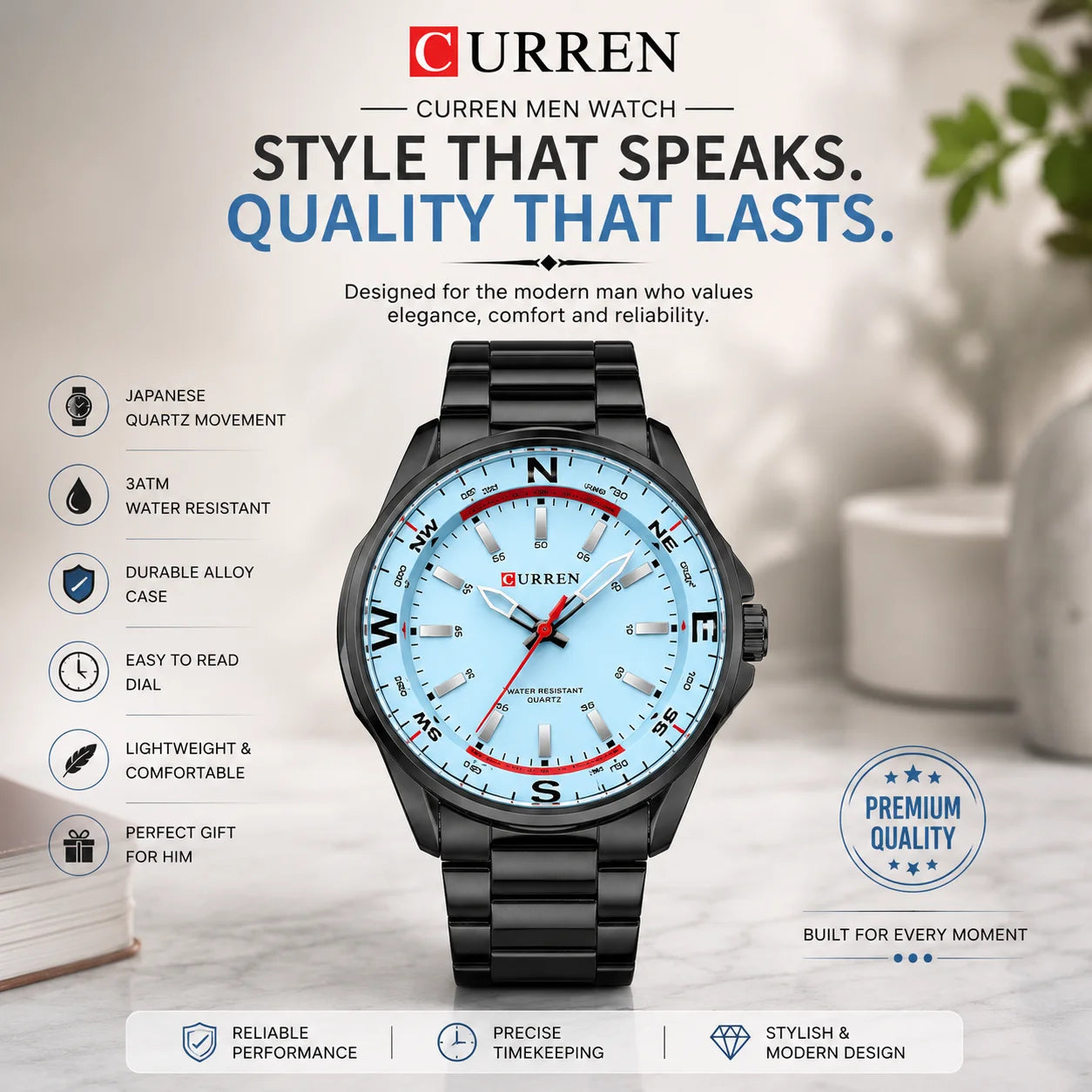 CURREN 8455 Men's Luxury Quartz Watch | Business & Casual Wrist Watch