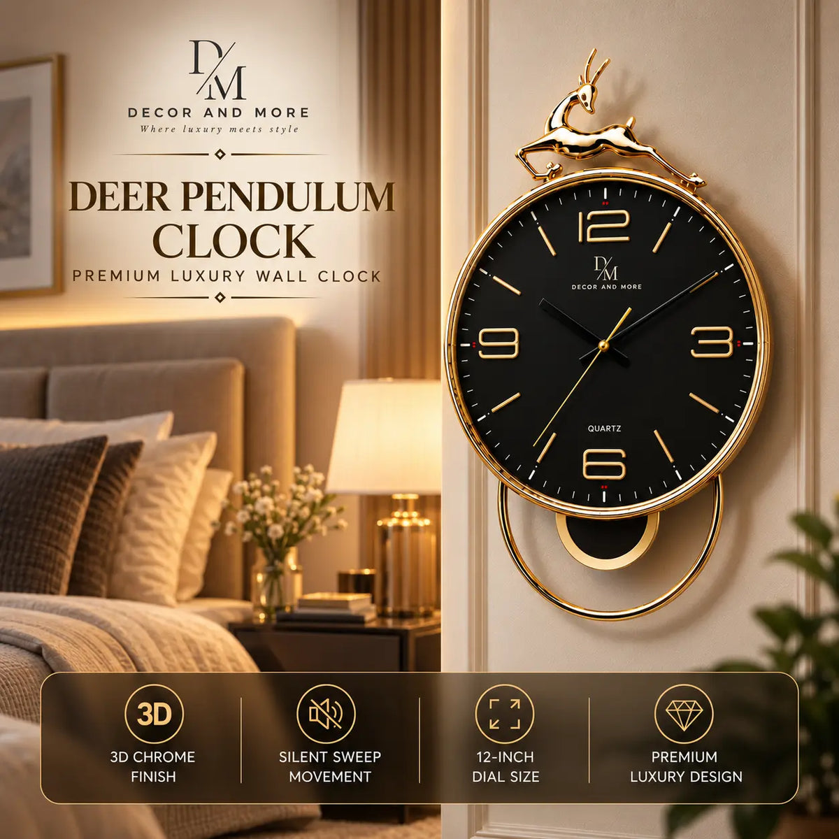Decor And More Deer Pendulum Clock – Premium Luxury Wall Clock