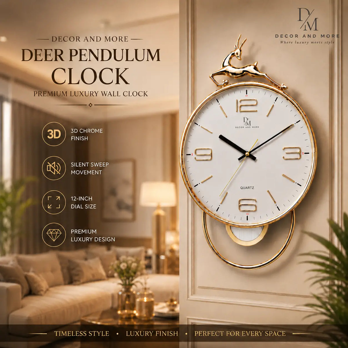 Decor And More Deer Pendulum Clock – Premium Luxury Wall Clock