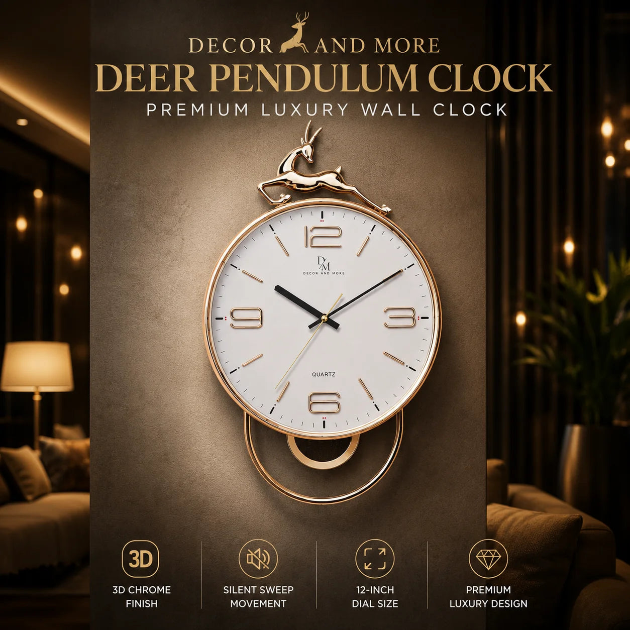 Decor And More Deer Pendulum Clock – Premium Luxury Wall Clock