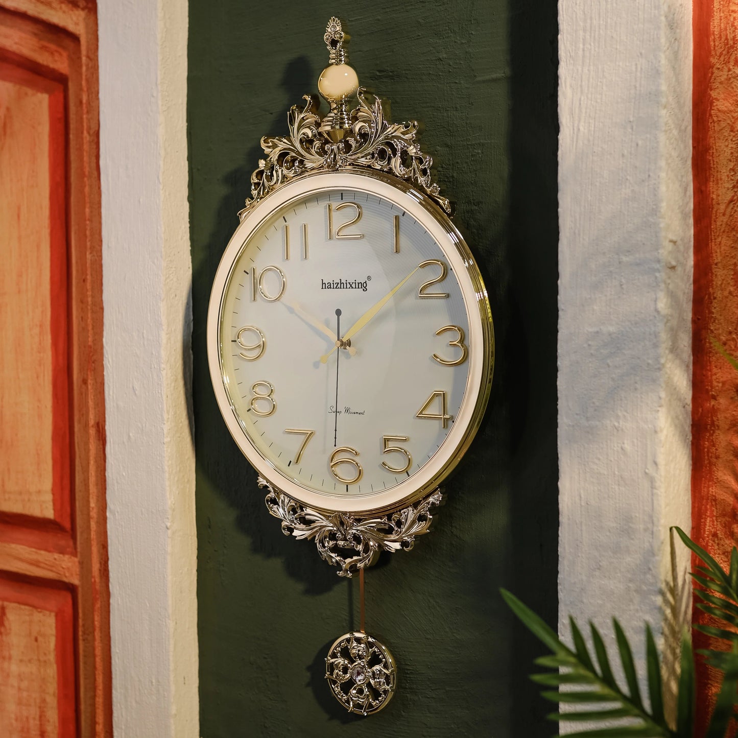 15" Chrome Finish Pendulum Wall Clock with Royal Crown