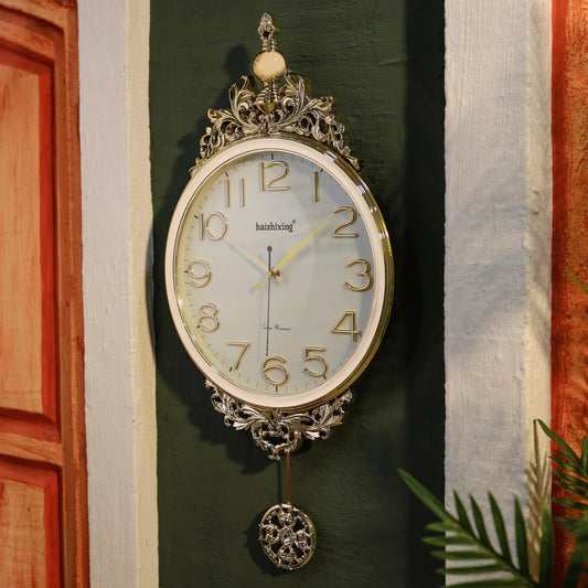 15" Chrome Finish Pendulum Wall Clock with Royal Crown