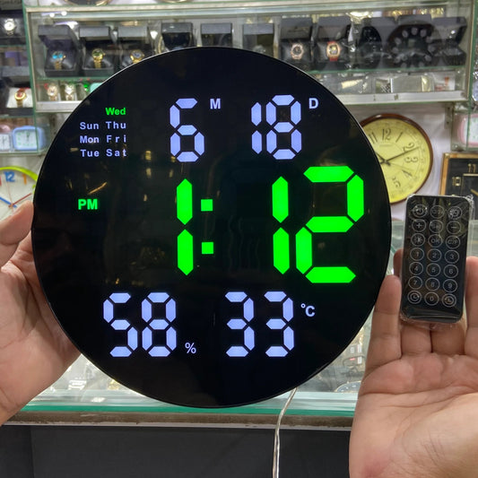 Electronic Digital Clock Round 11''  with Remote Control,  Alarm, Date and Temperature Display, Adjustable Brightness