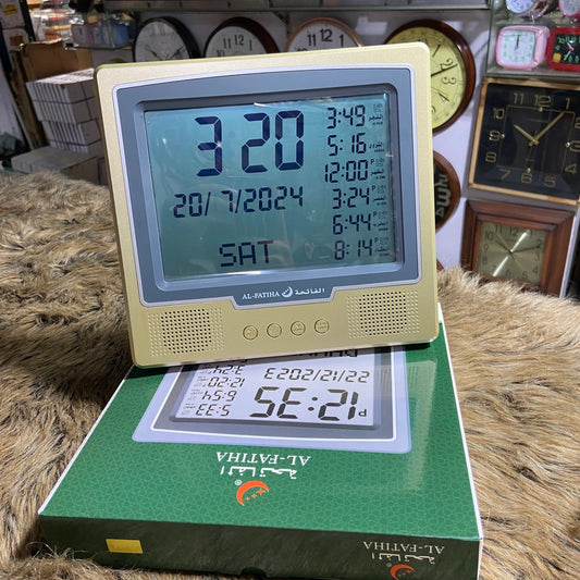 AL-FATIHA Digital Azan Clock with Full Prayer Times Hijri Calendar