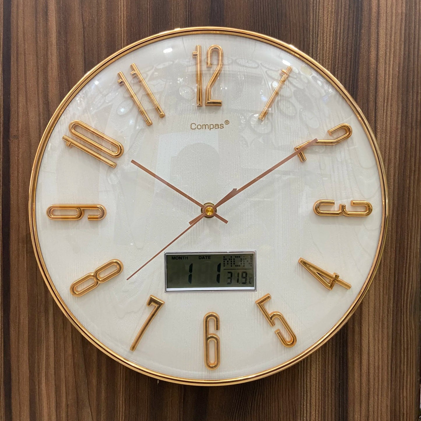 COMPAS Brand | 12 Inch | Day & Date |3D Digits Wall Clock.