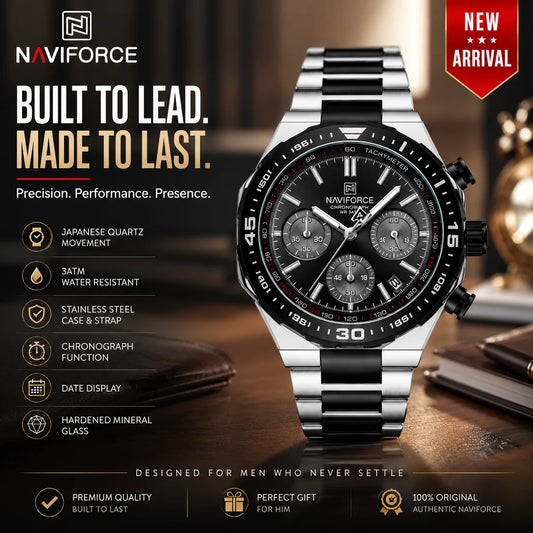 NAVIFORCE NF8049 Men's Quartz Chronograph Watch | 42mm Stainless Steel | 30M Waterproof | Luxury Sports Watch