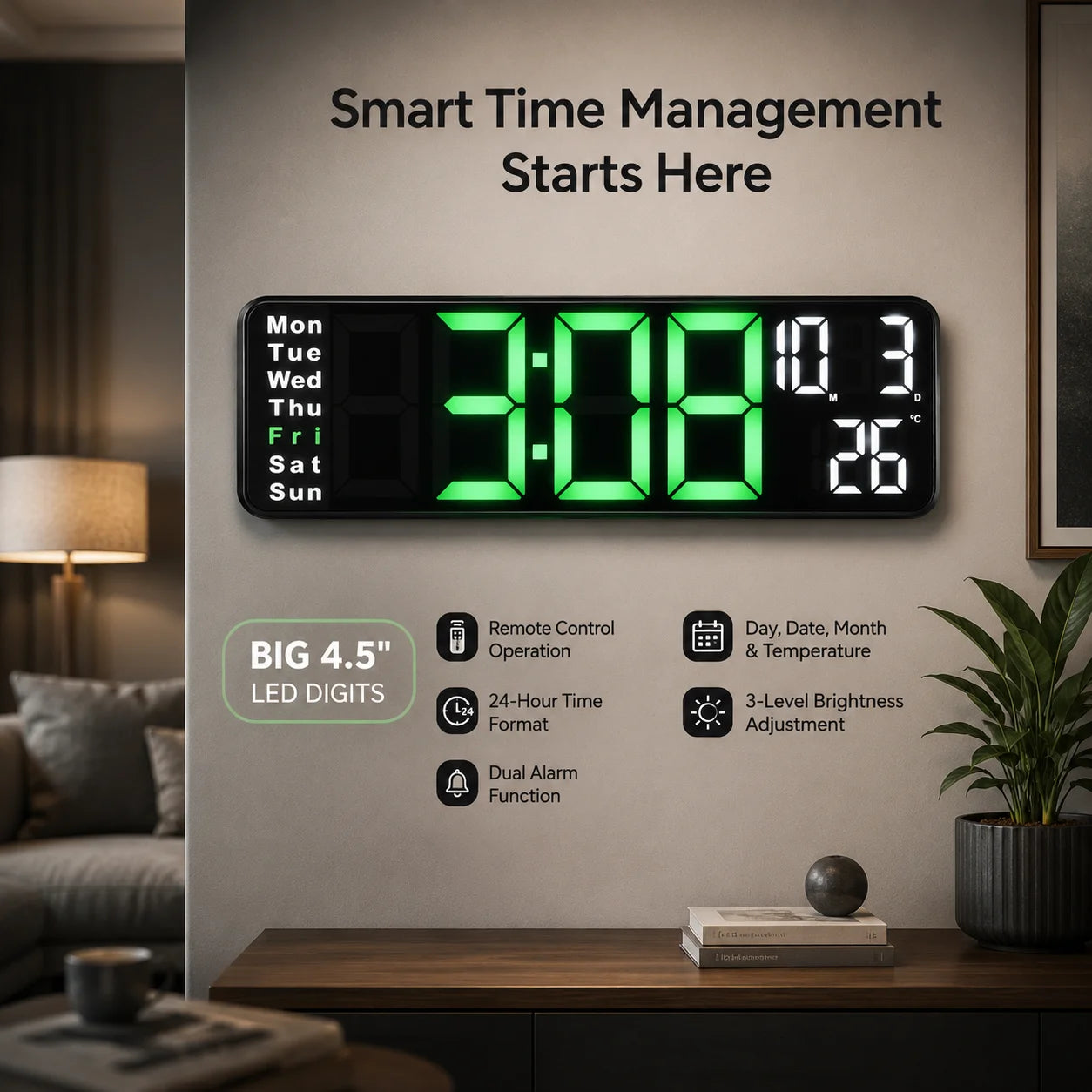 15-Inch Electronic Digital Wall Clock With Remote Control – Large LED Display & Smart Features