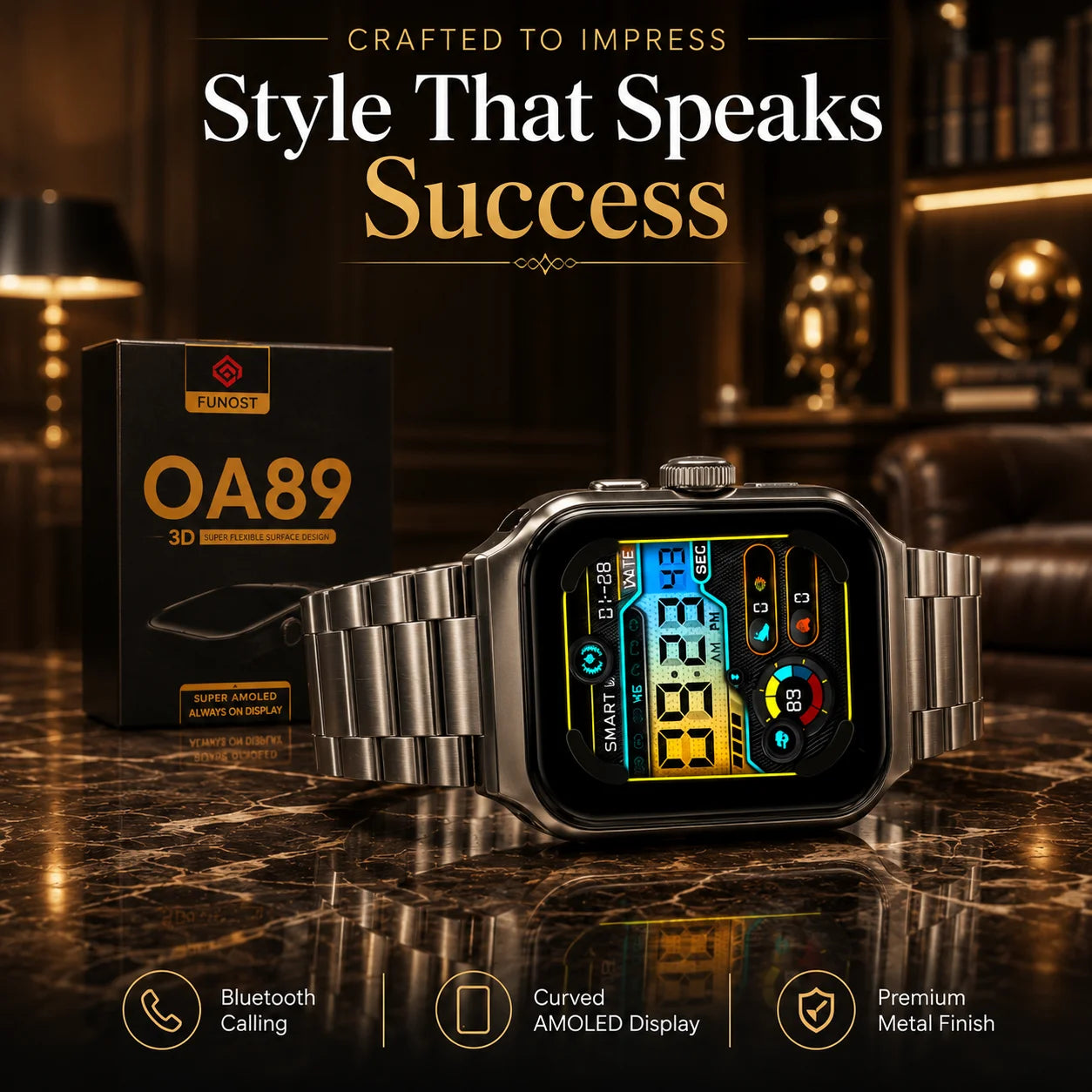 Original FUNOST Smart Watch – AMOLED Display, Sapphire Glass, IP67 Waterproof | Premium Edition
