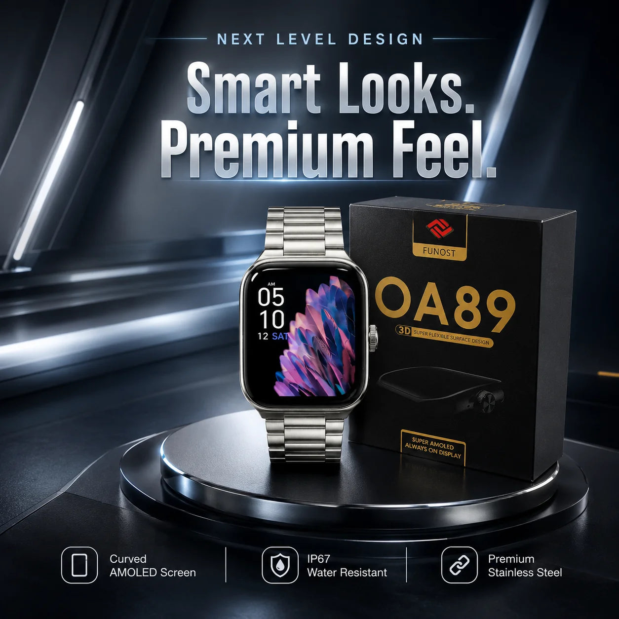 Original FUNOST Smart Watch – AMOLED Display, Sapphire Glass, IP67 Waterproof | Premium Edition
