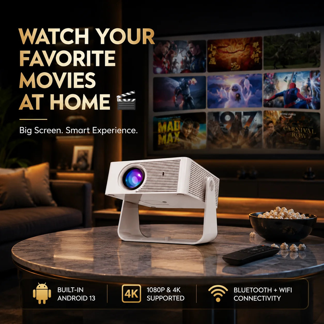 Y8S Mini Smart Projector – 4K Support, Android 13 & 360° Ceiling Projection