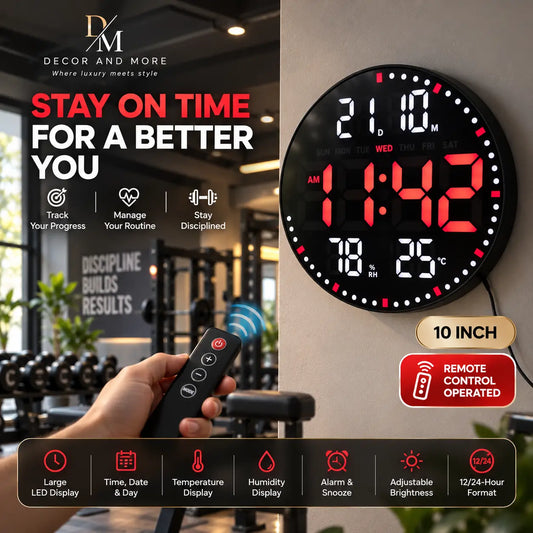 10 - INCH-Round LED Digital Wall Clock – Remote Control Operated