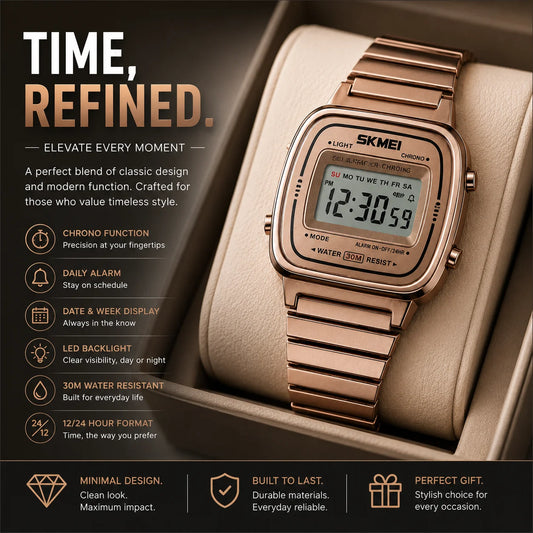 SKMEI Lady Digital Sports Watch | Waterproof | LED Backlight | Alarm | Stopwatch