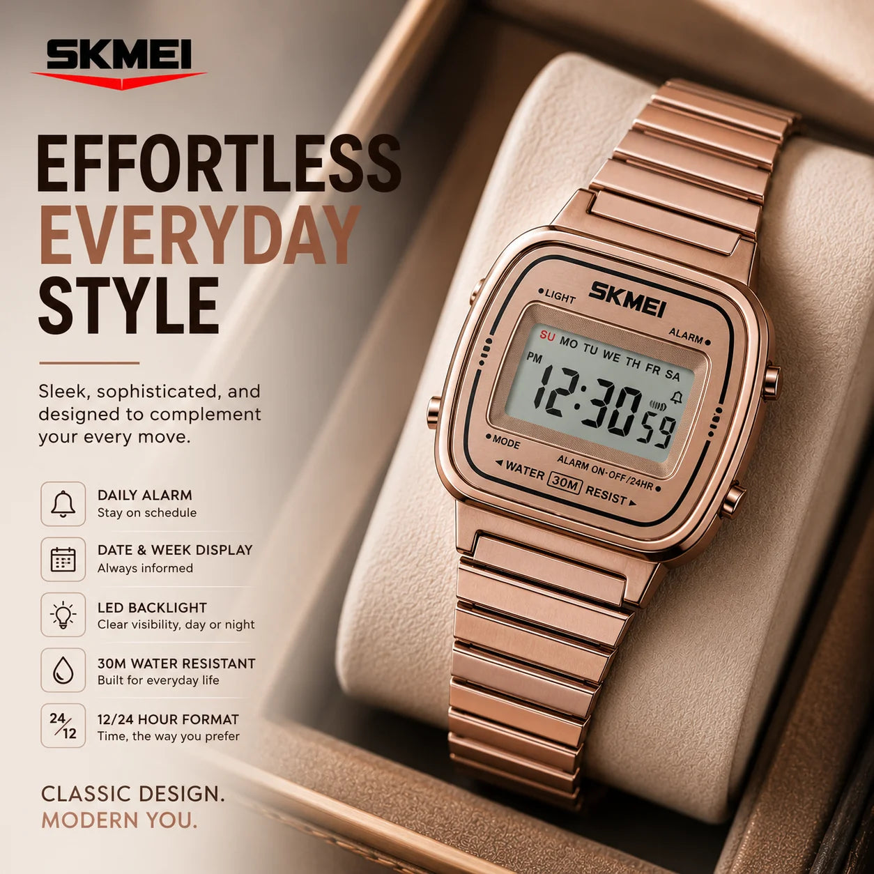 SKMEI 1901 Lady Digital Sports Watch | Waterproof | LED Backlight | Alarm | Stopwatch