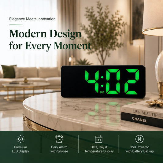 6.6" LED Digital Table Alarm Clock with Temperature & Snooze