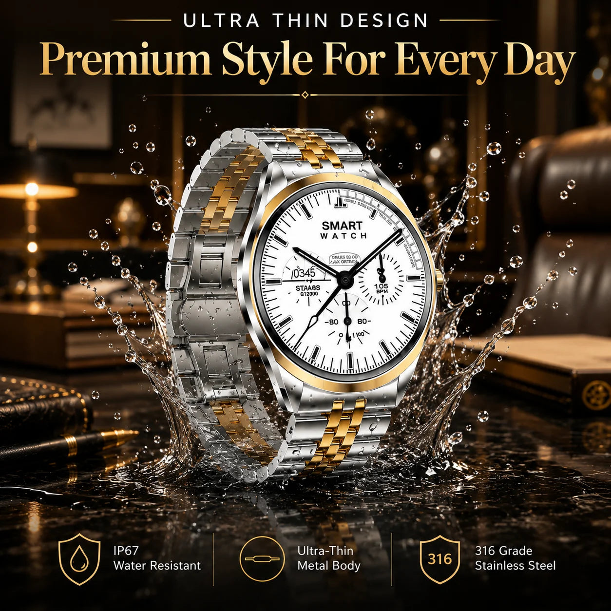 TN88 Ultra-Thin Luxury Smart Watch – AMOLED Display, Sapphire Glass & IP67 Waterproof