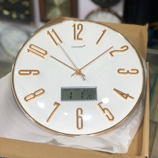 COMPAS Brand | 12 Inch | Day & Date |3D Digits Wall Clock.