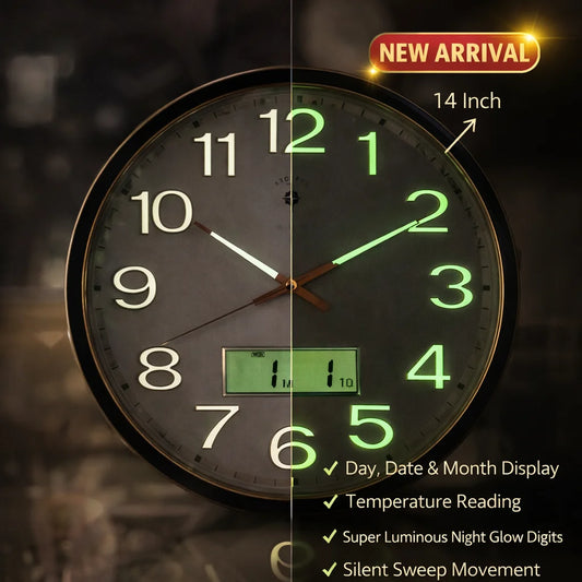 POLARIS 14 inch | Day Date Temperature | Super Luminous Wall Clock